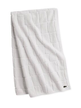 Lacoste White Textured Cotton Bath Towel with Crocodile Logo 100% Cotton